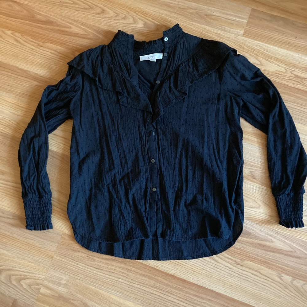 Loft Western Victorian Black Ruffle Blouse